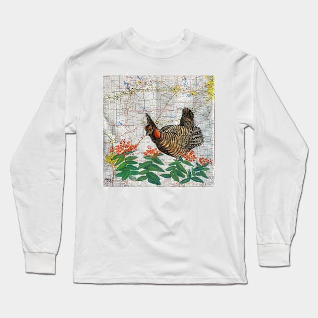 Prairie Chicken and Butterfly Milkweed Long Sleeve T-Shirt by KatieMorrisArt